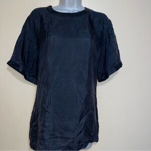 Maurada Vtg 100% Silk Lightweight Top Blouse Shirt Boxy sz XL 1X Black Classy